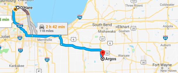 Chicago to Argos Map